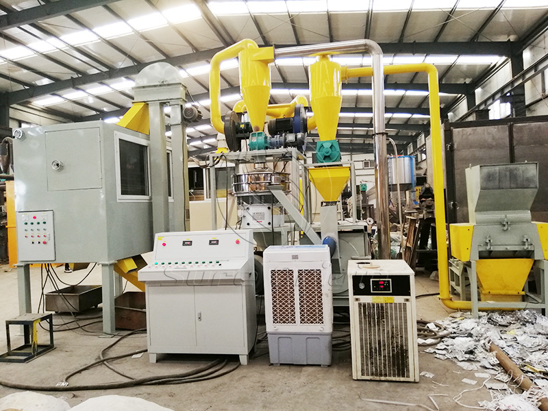 The aluminum-plastic separation and recycling machine can decompose the plastic particles and aluminum particles in the aluminum-plastic panel